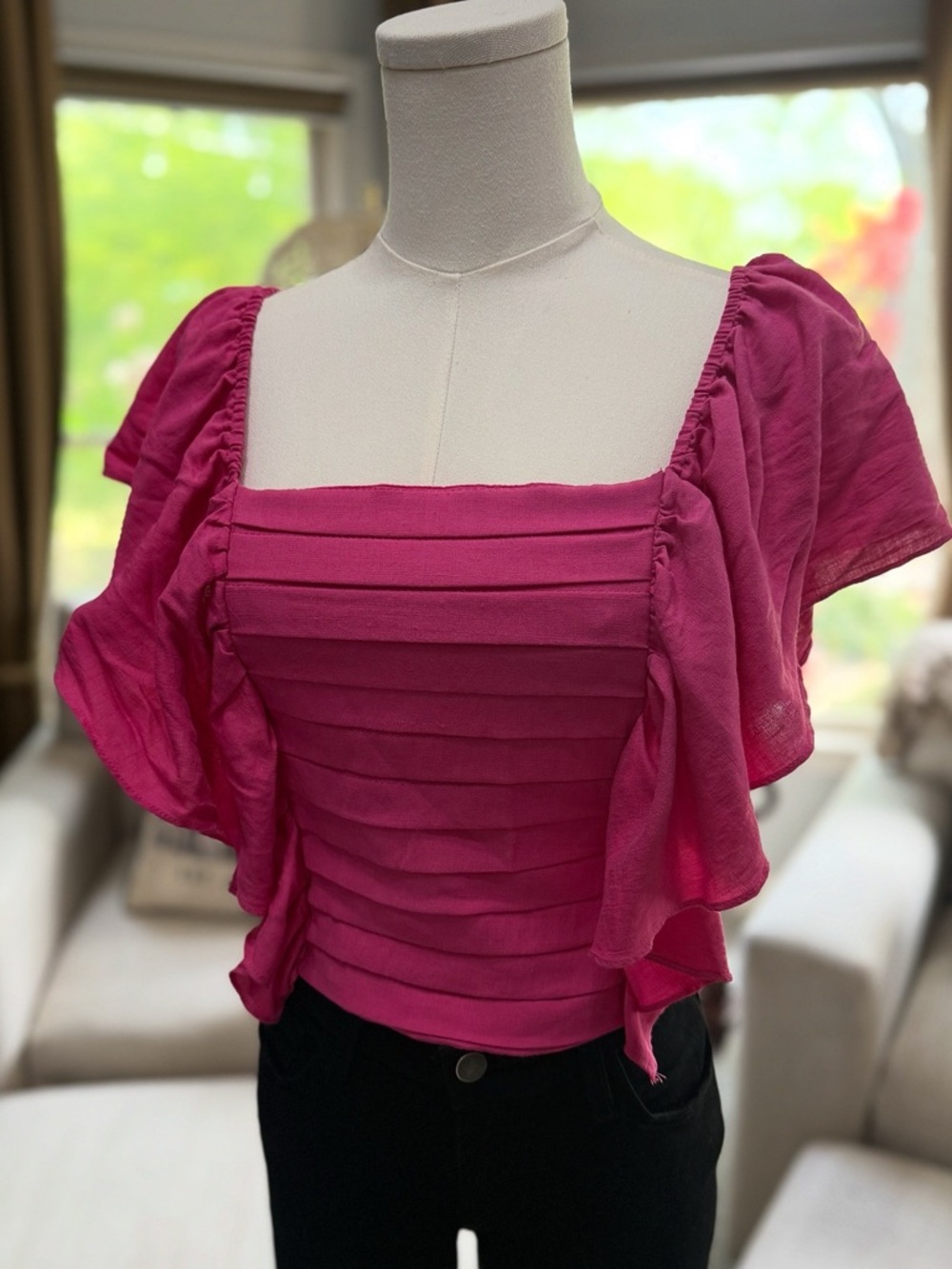 DO+BE Fuchsia Square Neck Ruffle Sleeve Top - Picture 2 of 3
